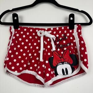 Disney Girls Minnie Mouse Face Bow Lounge Pull-On Red/White Polka Dot Shorts XS